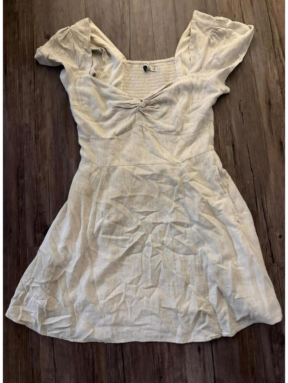 Abercrombie & Fitch Women Linen Midi Dress S Beige Boho